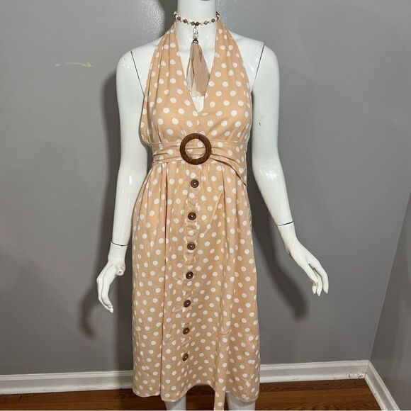ASOS "Pretty Woman" Peach Polka‎ Dot Halter Dress  -- 2 - Picture 5 of 12
